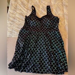 Torrid Black and Multicolor Mermaid Scale Swim Dress